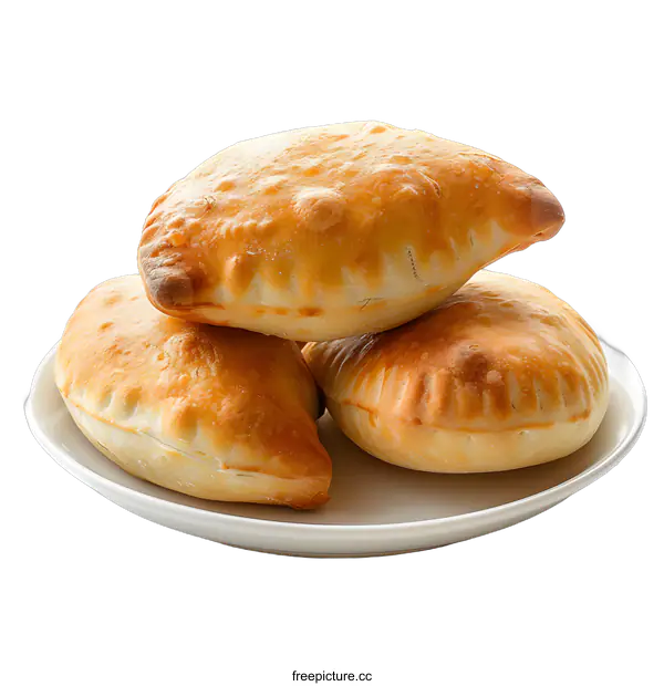[Transparent Background PNG]Three baked triangular pies on a white plate