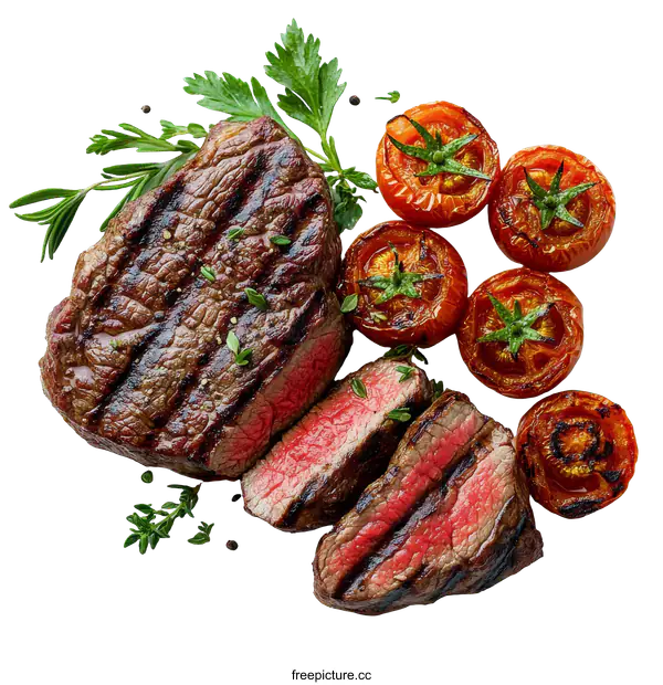 [Transparent Background PNG]Grilled Steak with Roasted Cherry Tomatoes