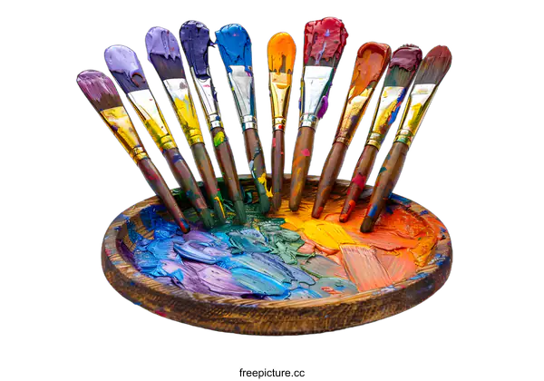 [Transparent Background PNG]Colorful Paintbrushes and Palette