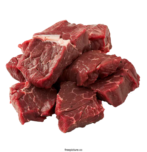 [Transparent Background PNG]Raw Beef Chunks on White Background