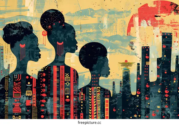 Three African Women Cityscape