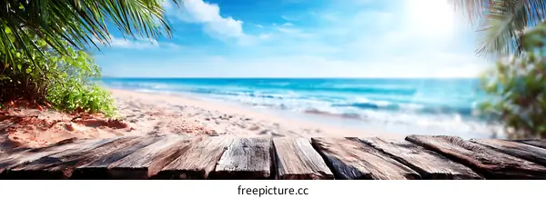 Beachfront Wooden Platform Background Image