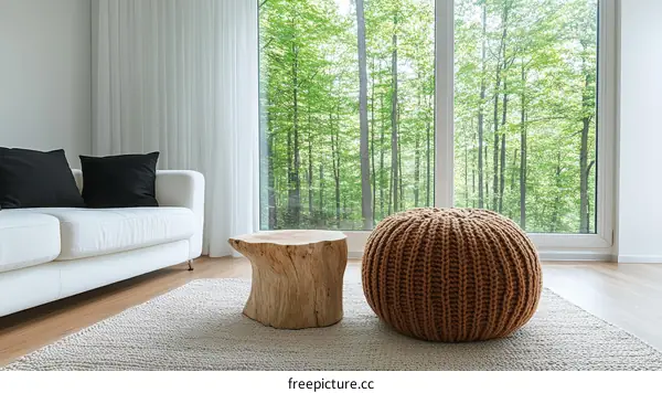 Modern Living Room with Forest View