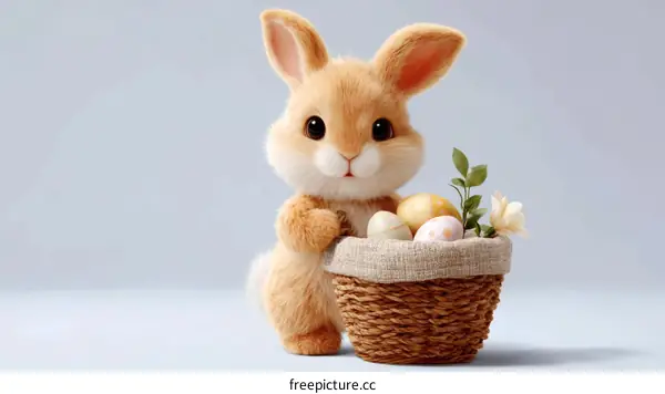 Cute Easter Bunny with Basket of Eggs