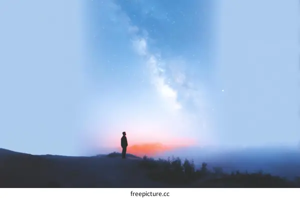 A Man Contemplating the Majestic Night Sky