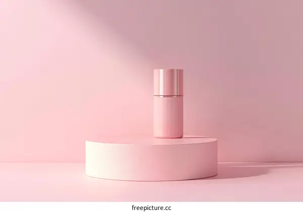 Pink Cosmetic Product Display on a Round Platform