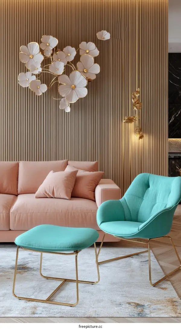 Modern Living Room Furniture Set with Teal Accents