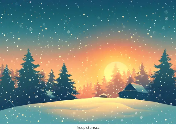 Snowy Village in Winter