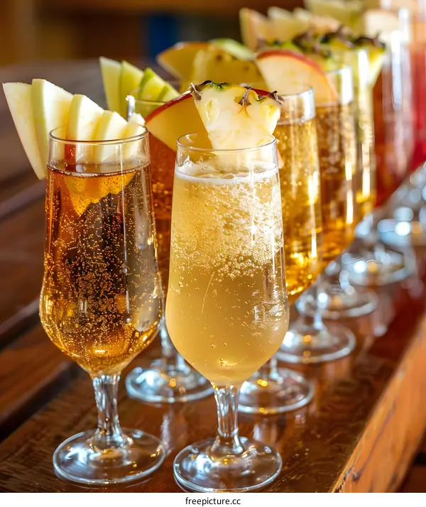Sparkling Apple and Pineapple Cocktails in Glasses