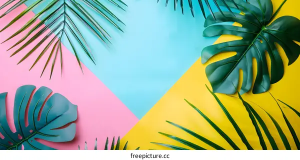 Tropical Leaves on a Colorful Background