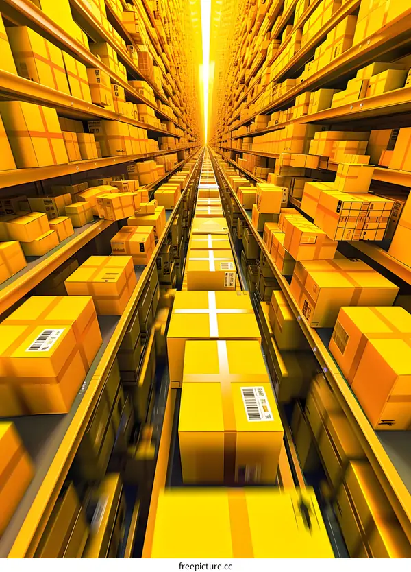 Automated Warehouse Conveyor Belt System With Packages