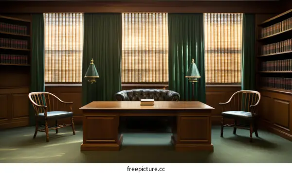 Vintage Office Interior With Desk And Chairs