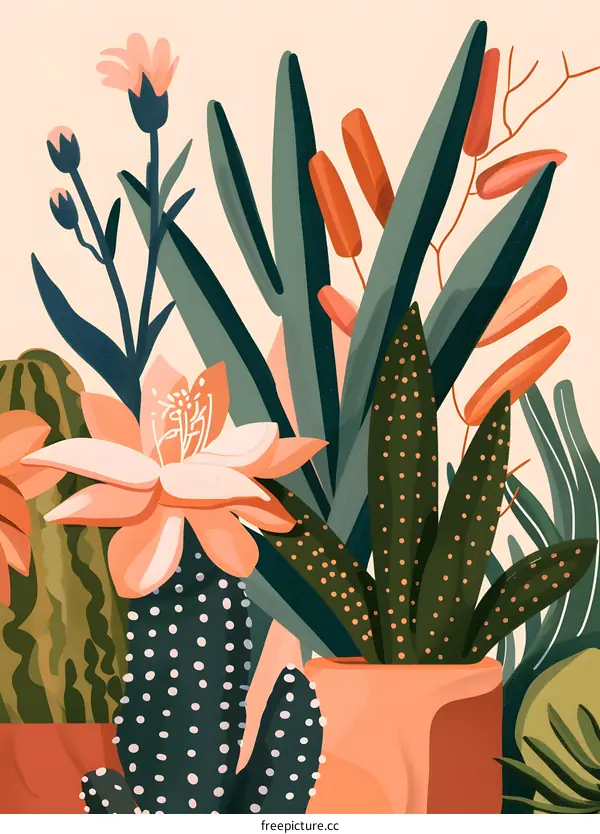 Abstract Green and Pink Cactus Illustration