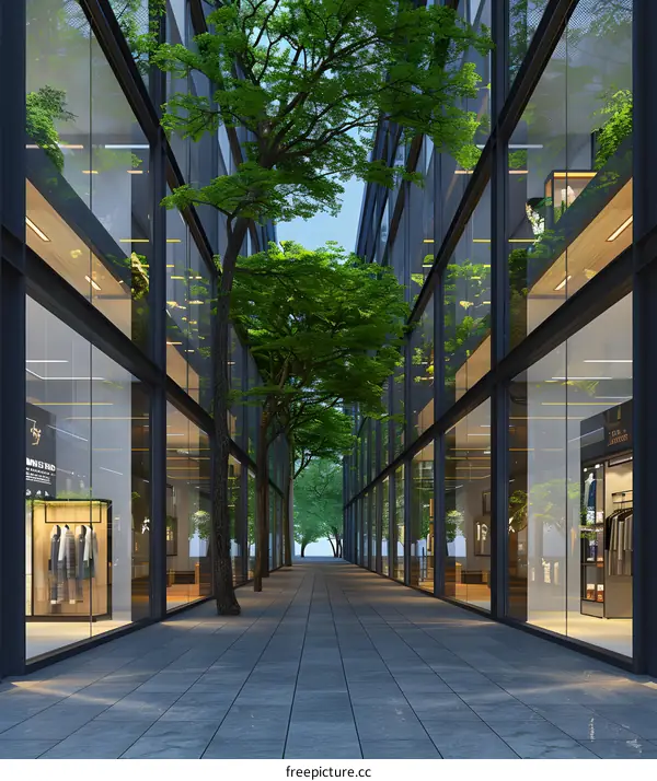 Modern Building with Glass Windows and Trees