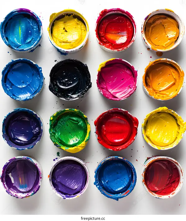 Colorful Paint Cans on White Background