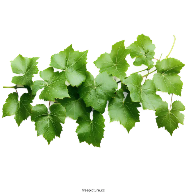 [Transparent Background PNG]Fresh Green Grapevine Leaves on White Background
