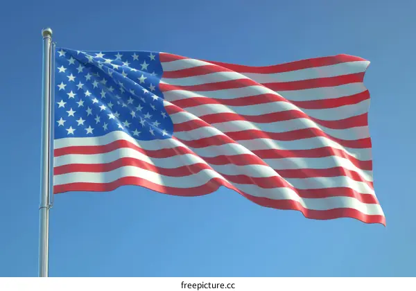 Waving American flag with 50 stars and 13 stripes