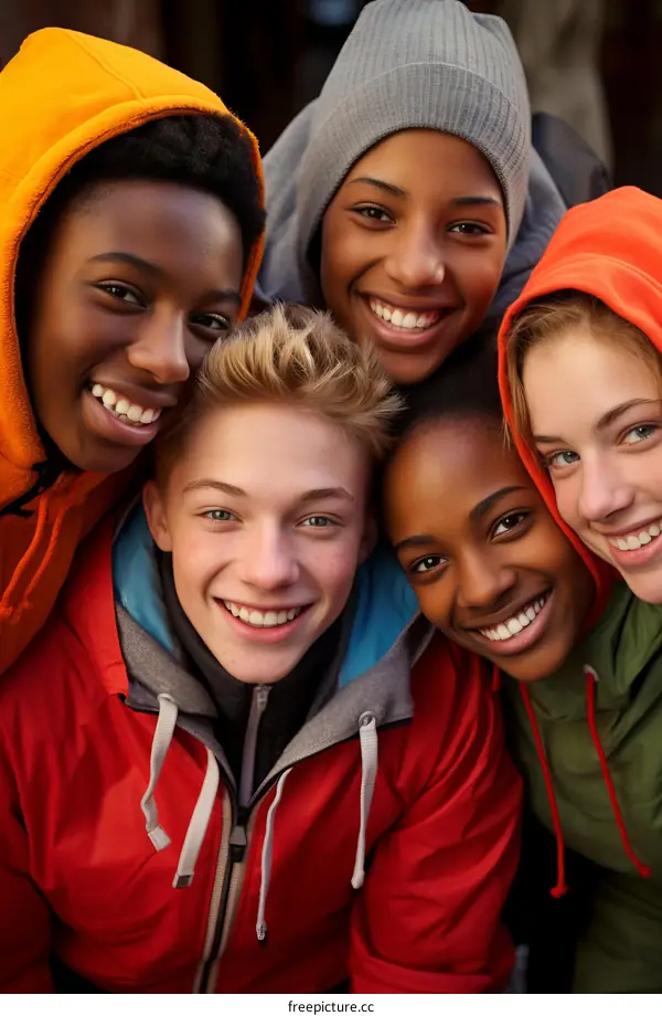Multiethnic group of teenagers smiling together