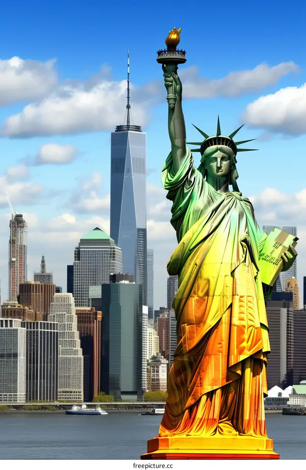 Statue of Liberty with Manhattan skyline in the background