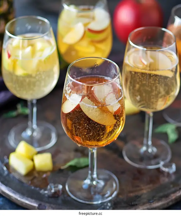 Refreshing Apple Cider Sangria with Slices of Apple