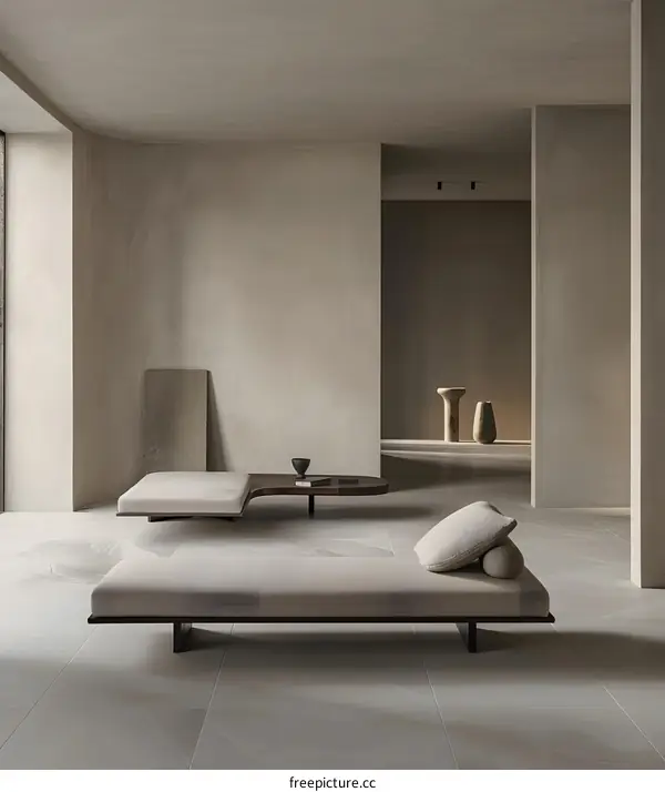 Minimalist Modern Interior Design With Gray Concrete Walls and A White Couch