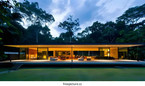 Modern Minimalist House with Glass Walls in the Forest