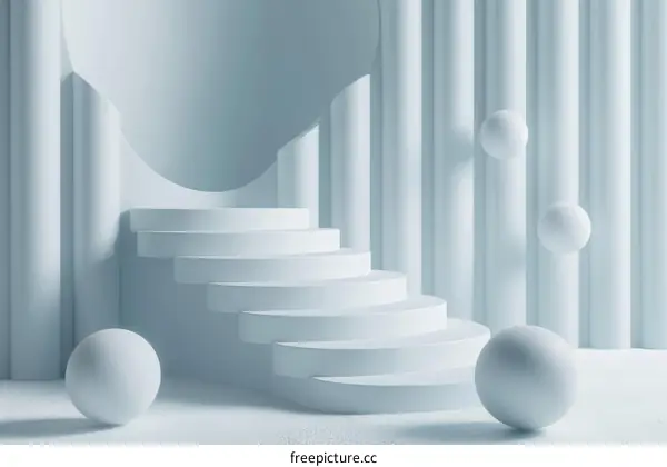 Minimalist White Podium with Spheres