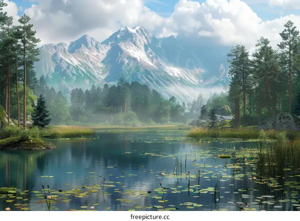 Serene Mountain Lake with Picturesque Coniferous Forest