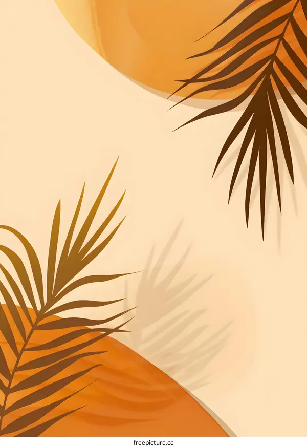 Abstract Tropical Palm Leaves Illustration with Sun Background