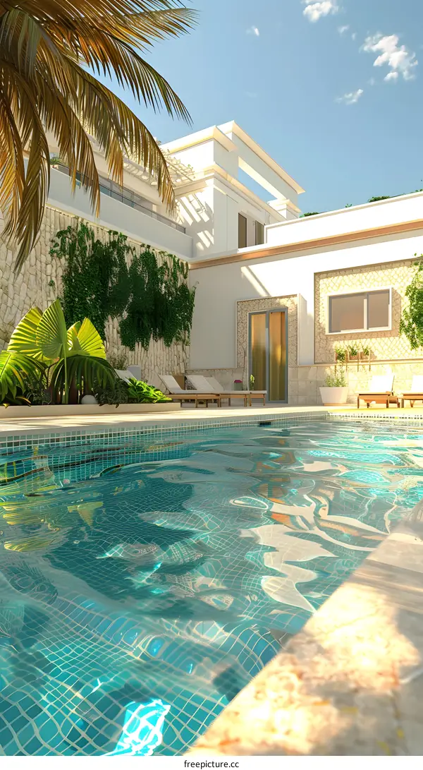 Luxury Villa with Swimming Pool and Palm Trees