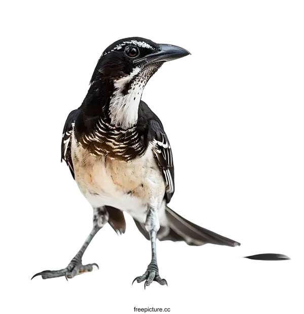 [Transparent Background PNG]Black and White Bird with Long Tail on White Background