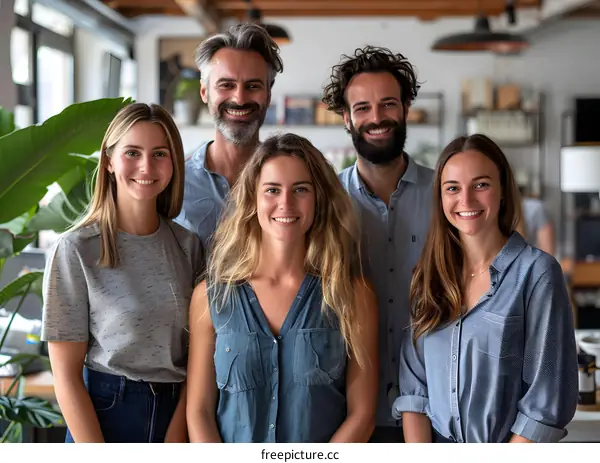 Portrait of a group of smiling business people in a modern office
