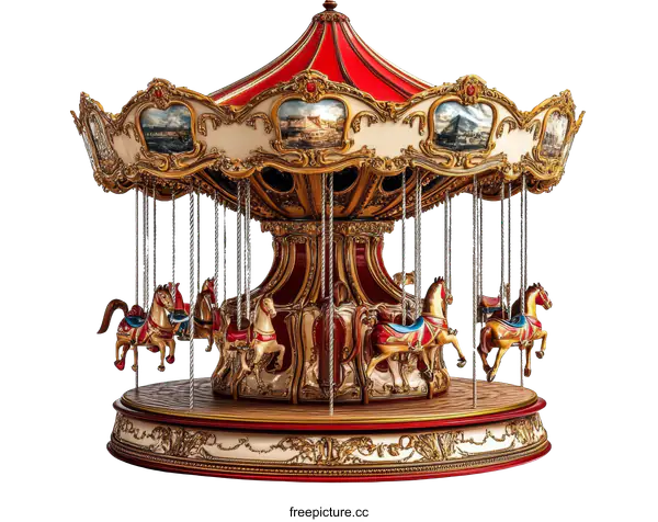 [Transparent Background PNG]Vintage Carousel with Horses