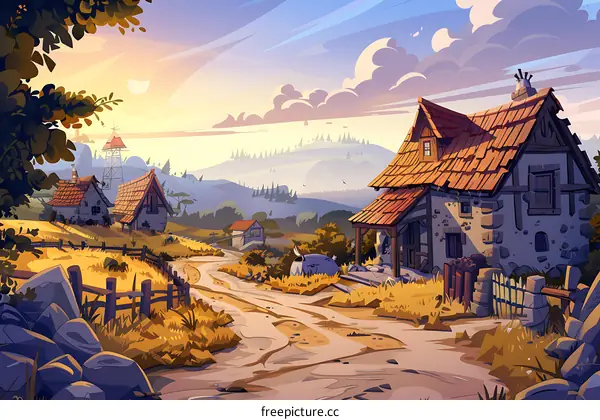 Stone Cottage in a Village Landscape