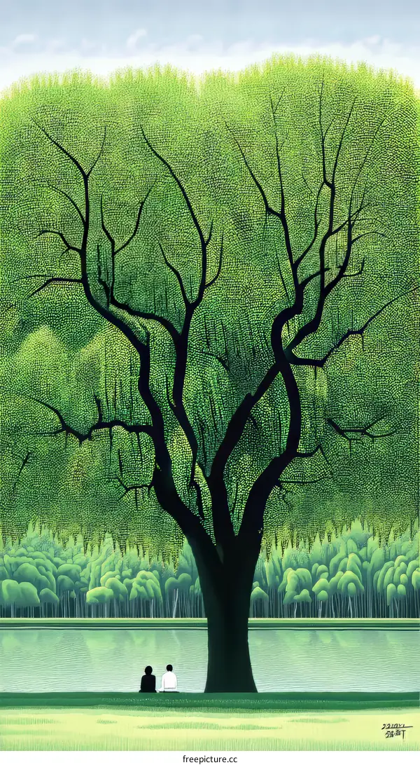 Tranquil Landscape Underneath a Lush Green Tree