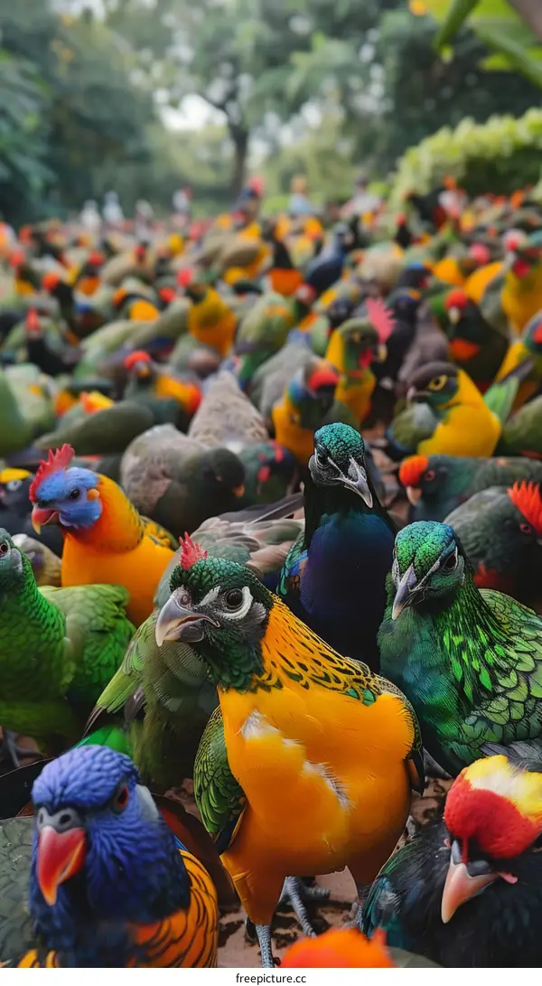 Vibrant Parrot Flock in Tropical Rainforest