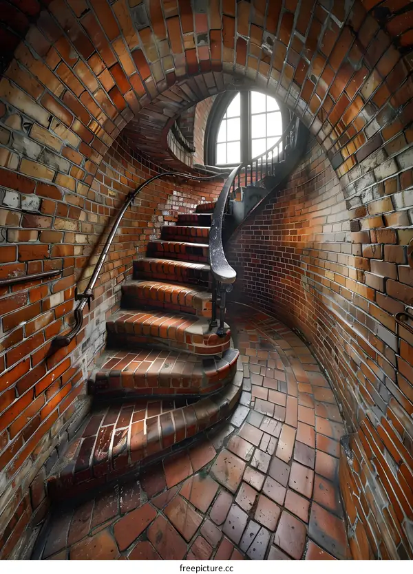spiral staircase in a brick tower