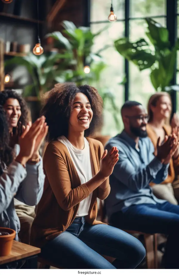 Diverse group of people clapping and cheering