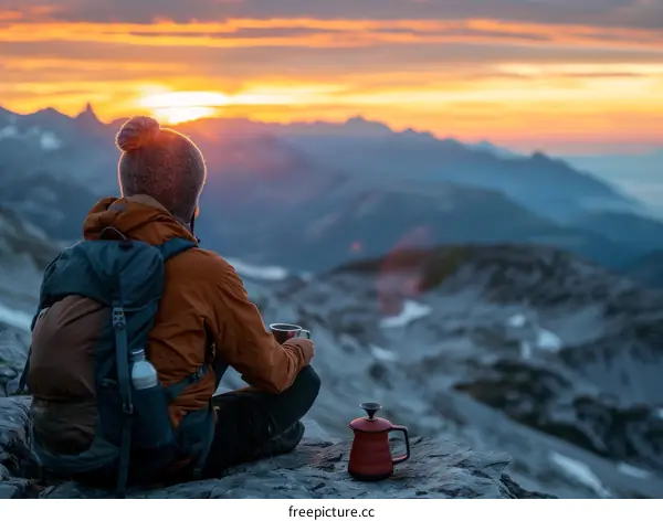 Man watching the sunset over the mountains