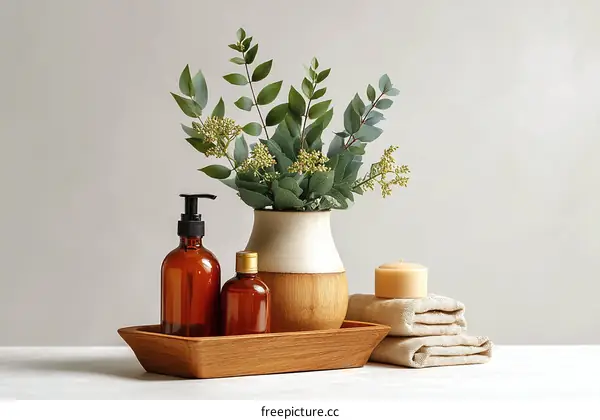 Elegant Spa Accessories Display on Wooden Tray