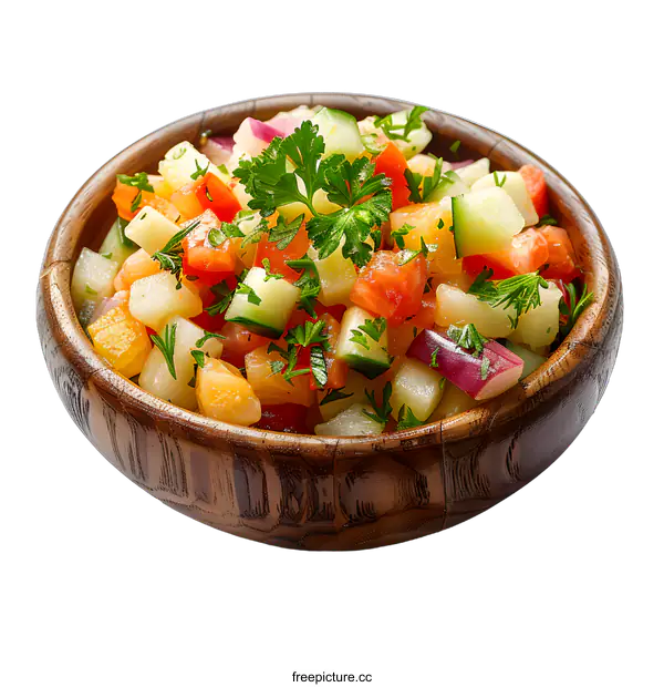 [Transparent Background PNG]Fresh vegetable salad in wooden bowl