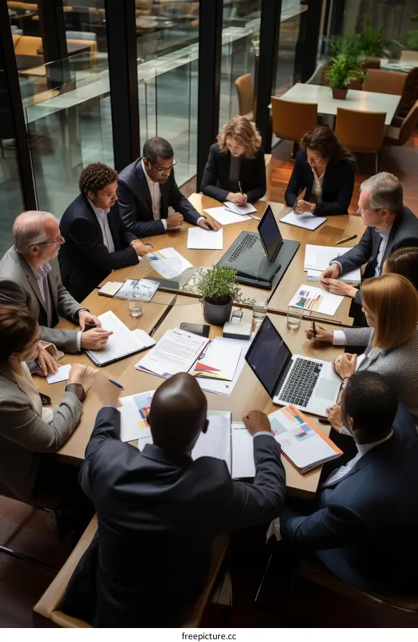 Diverse business professionals in a meeting discussing ideas and strategies