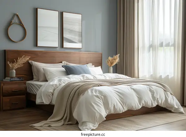 Minimalist Bedroom with Wood and White Accents