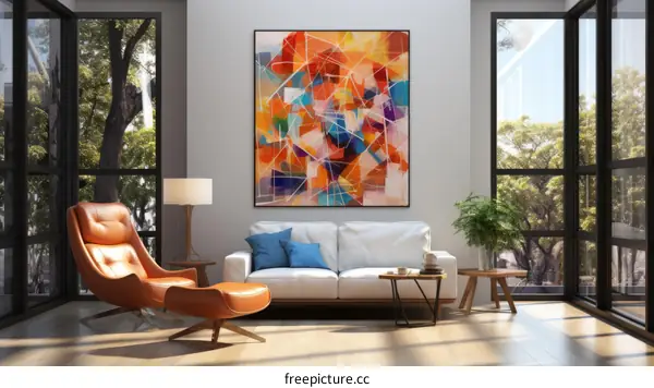 vibrant geometric shapes painting in living room