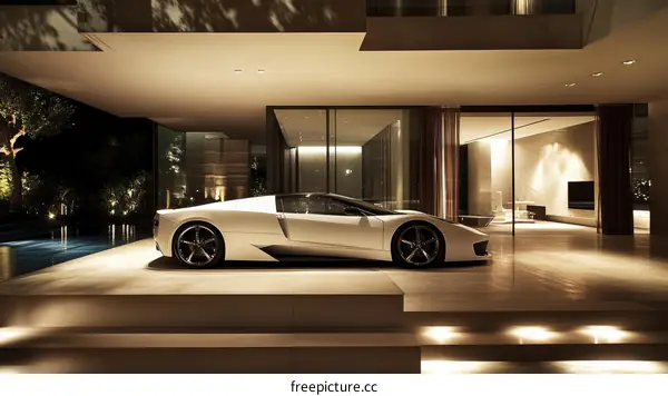 Luxury Modern House Garage with Sports Car