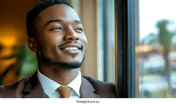 A Black Businessman Looking Out the Window