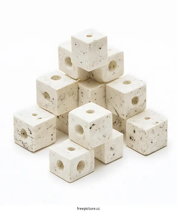 White Marble Cubes Stacked in a Pyramid Shape