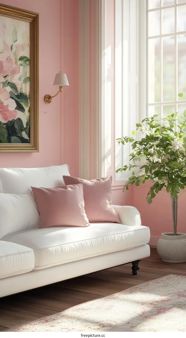 Pink Living Room Interior Design with a Cozy Sofa