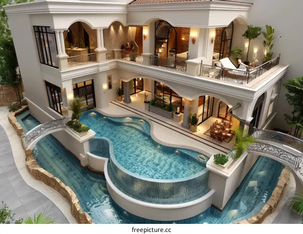 Luxury Mansion with Exquisite Pool and Landscaping