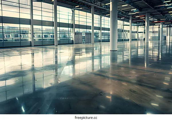 Empty Industrial Warehouse with Large Windows